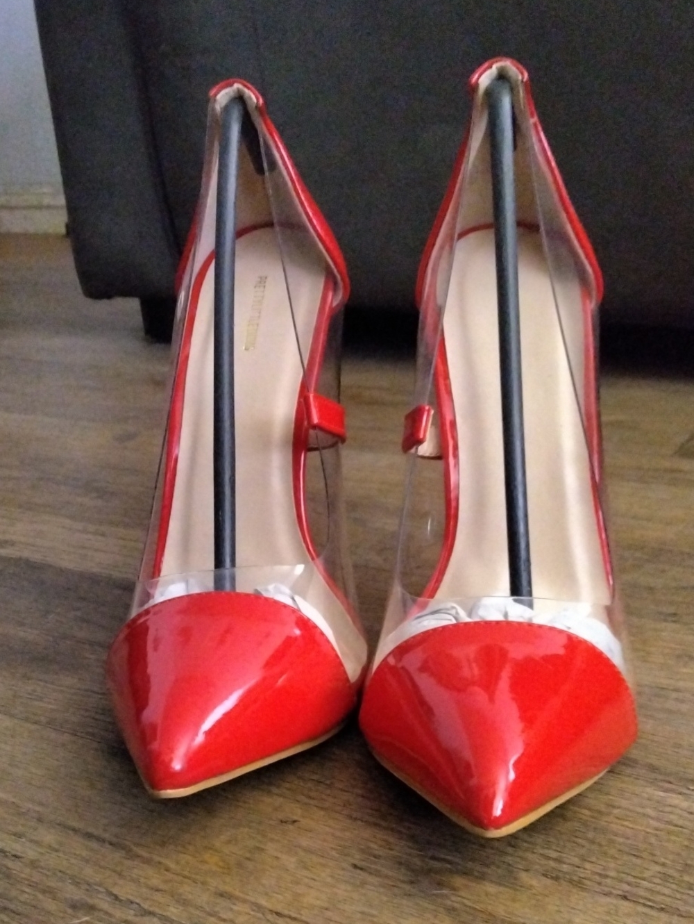 Red Pointed Toe Clear Panel Pumps - Women